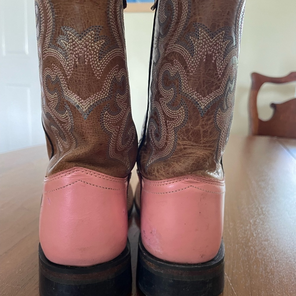 Old West Pink and BrownCowboy Boots - Picture 3 of 5